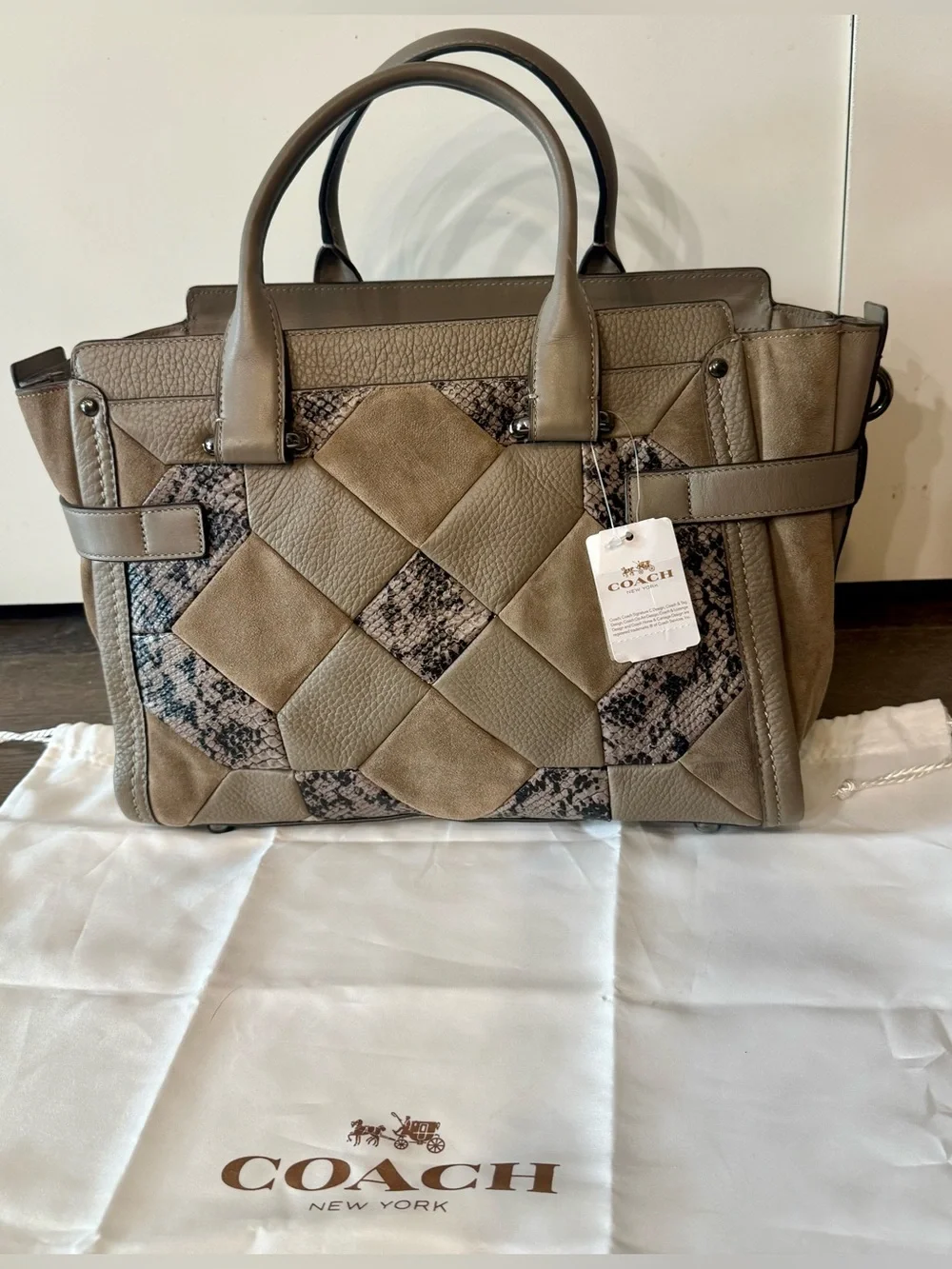 Coach Swagger 27 Exotic Patchwork Leather 2-way Satchel. NWT